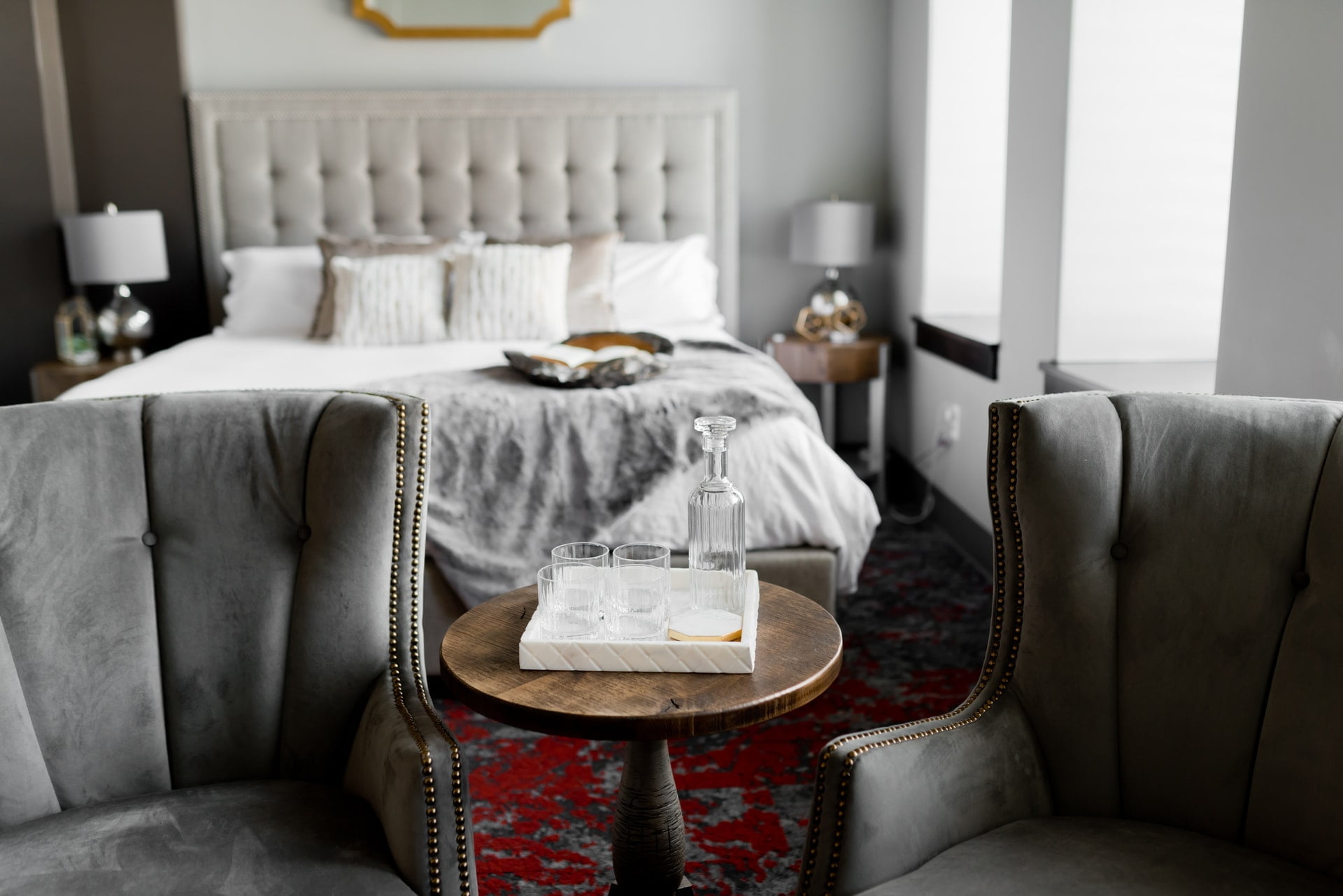 a bedroom with a large bed