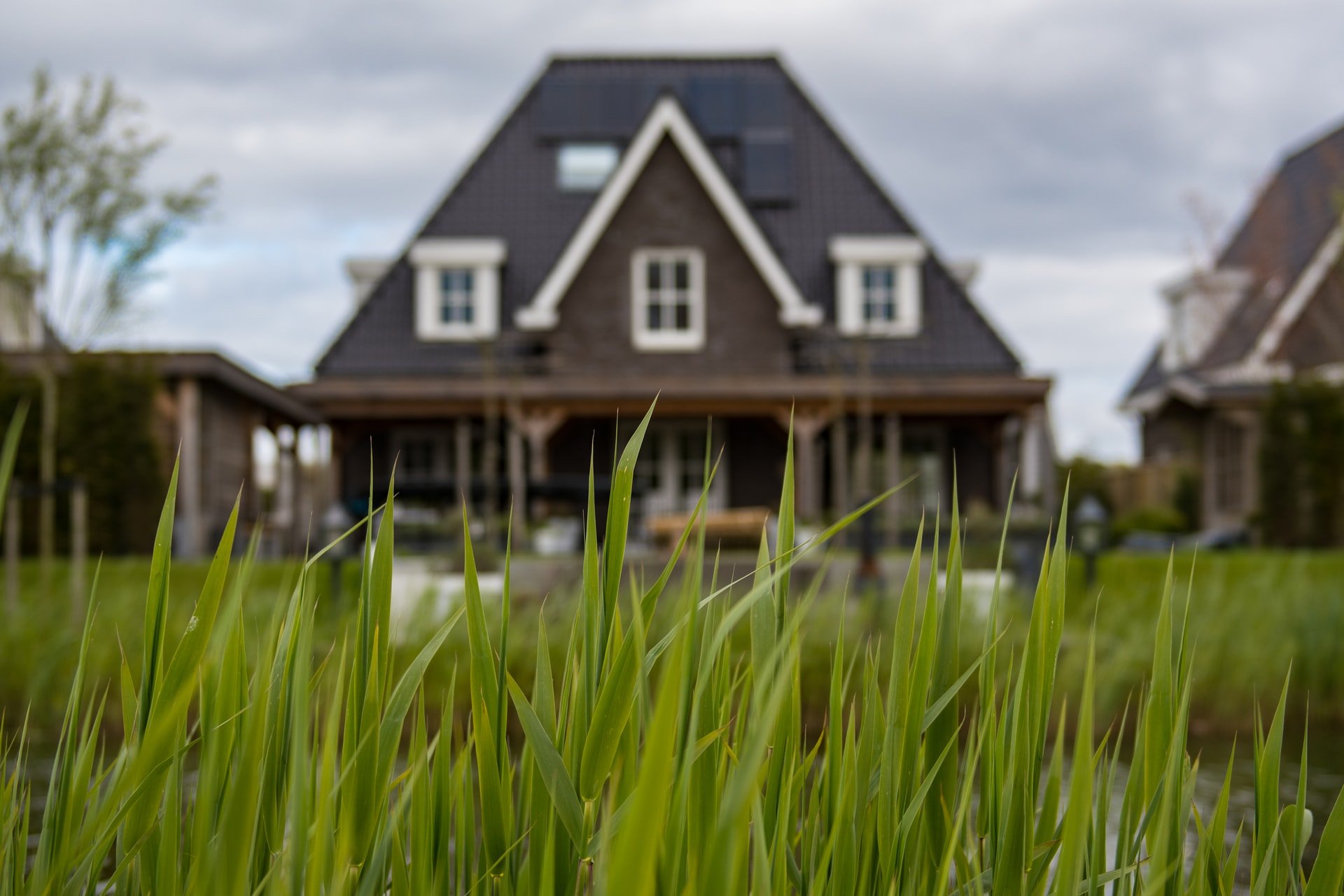a house in a grassy area