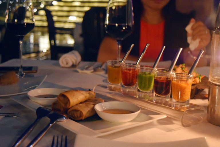 a table with food and drinks
