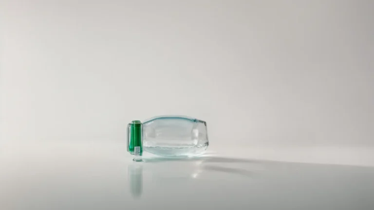 a close-up photo of a dropper bottle filled with clear liquid, placed against a laboratory backdrop.